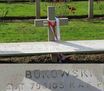 BUKOWSKI Jozef
- 30 ans -
Né 15.12.1913 Leksandrowa Bochnia
Décès 01.07.1944 Beauvilliers (28)
Matricule 793105
Polish Air Force
300ème Escadron Mazowieckie
Sergent
Lancaster ED814 avec le code sans fil BH-N a été abattu par un chasseur de nuit pendant le bombardement d'une gare à Vierzon (03)
Tombe 3/5 - Rang AA - Carré II
copyright photo Piotr Packowski
copyright Frania
