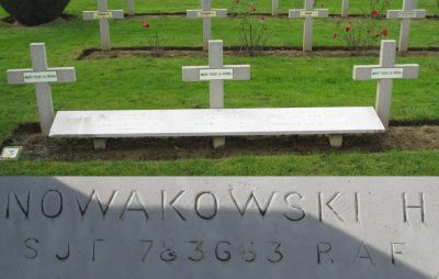 NOWAKOWSKI Henryk
- 23 ans -
Né 06.07.1919 Mrocza Wyzkow
Décès 15.10.1942 Campigny (27)
Matricule 783663
Polish Air Force
18ème Unité de Formation Opérationnelle OTU
Sergent Lancier
Wellington Z 1482 se perd dans un vol d'entraînement chargé de bombes. Les cinq membres ont péri
Tombe 1/3 - Rang AA - Carré III
copyright photo Piotr Packowski
copyright Frania

